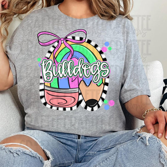 Custom Mascot Rainbow Pencil Comfort Colors or Bella Canvas Perfect for Back to School, Teacher Appreciation Everyday Classroom Style