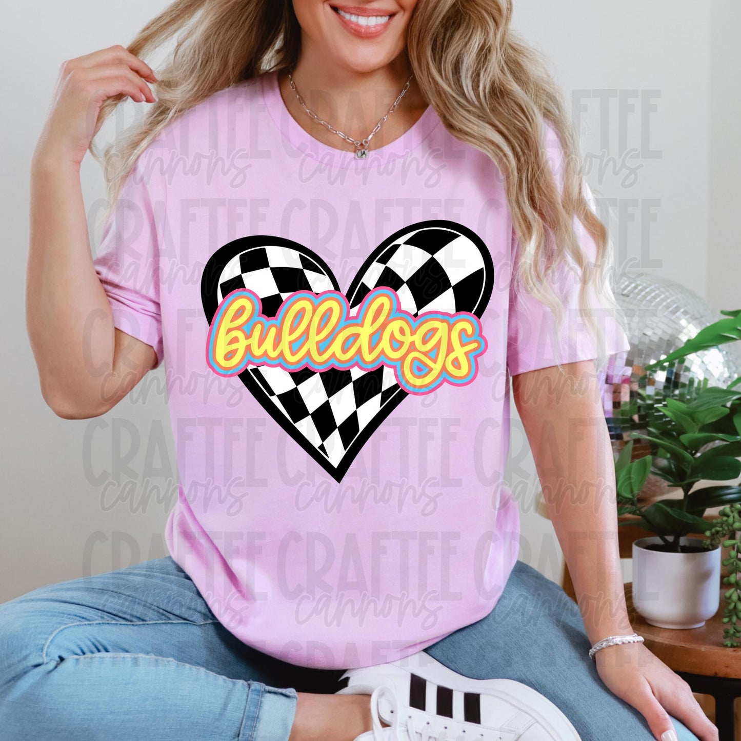 Retro Neon Custom Heart Shirt | Vintage School Spirit Tee | Bulldogs Game Day Shirt | Soft Unisex Fit